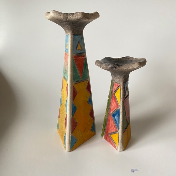 Vintage Raku Art Pottery Candlestick Holders, Set of 2 - Picture 9 of 14